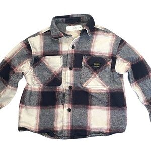 EUC Zara Boys 6/7 Plaid Flannel Shirt Jacket - Black, Cream & Burgundy